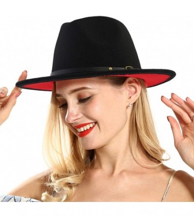 Fedoras Women's Retro Wool Wide Brim Belt Buckle Fedora Hat Felt Panama Hat - Black - CZ18Z30ROS9