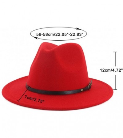 Fedoras Women's Retro Wool Wide Brim Belt Buckle Fedora Hat Felt Panama Hat - Black - CZ18Z30ROS9