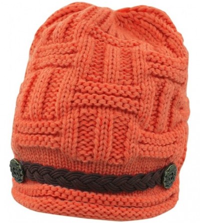 Skullies & Beanies Women's Fashion Winter Braided Warm Baggy Beanie Knit Crochet Ski Hat Cap - Orange - CB11QD19L6V