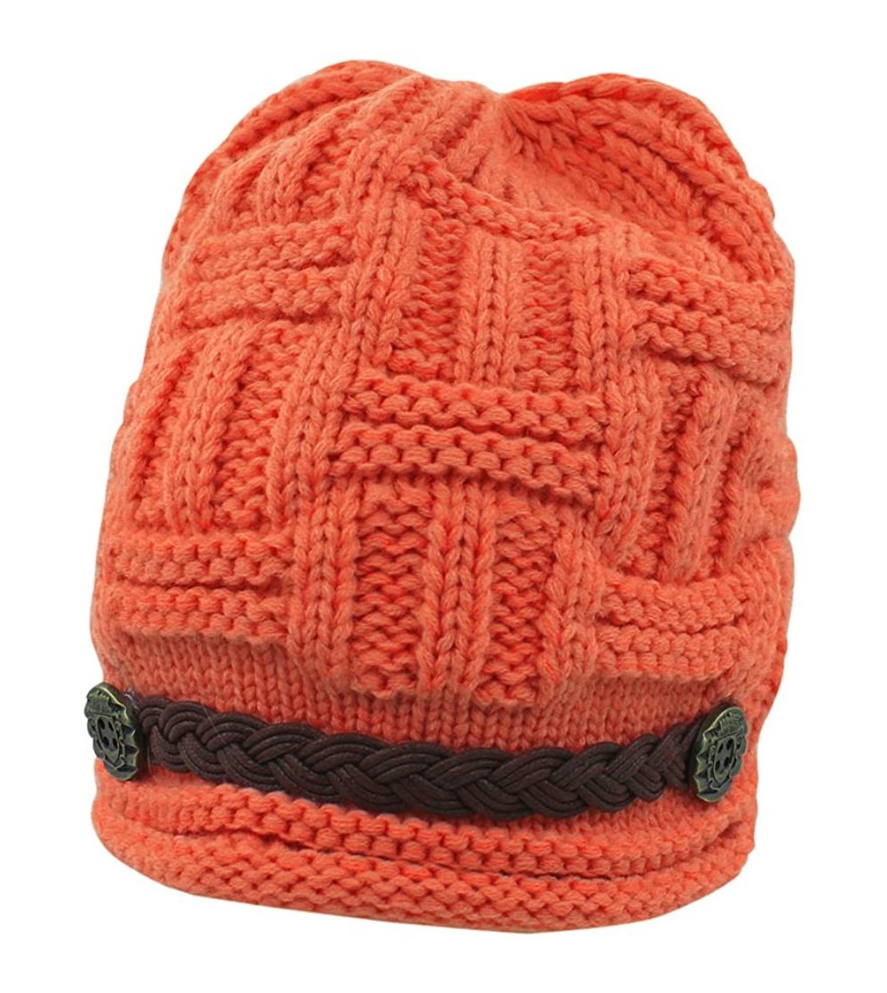 Skullies & Beanies Women's Fashion Winter Braided Warm Baggy Beanie Knit Crochet Ski Hat Cap - Orange - CB11QD19L6V