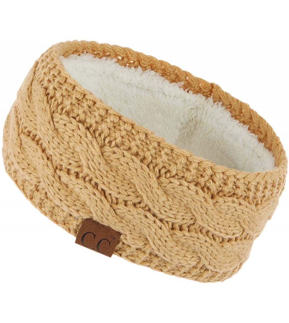 Cold Weather Headbands Winter Fuzzy Fleece Lined Thick Knitted Headband Headwrap Earwarmer(HW-20)(HW-33) - Camel - CH18I4YR8QW
