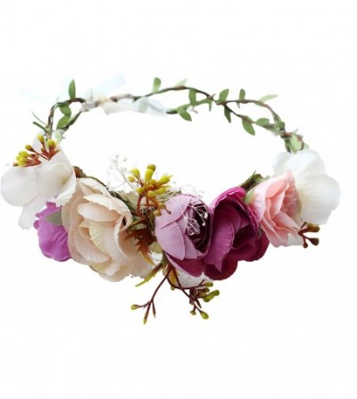 Headbands Adjustable Flower Headband Hair Wreath Floral Garland Crown Halo Headpiece with Ribbon Boho Wedding Festival - D - ...