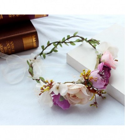 Headbands Adjustable Flower Headband Hair Wreath Floral Garland Crown Halo Headpiece with Ribbon Boho Wedding Festival - D - ...
