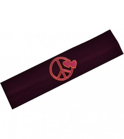 Headbands Peaceful Hearts Cotton Stretch Headband - Maroon Band/Pink Sign - CF11LI6WROJ