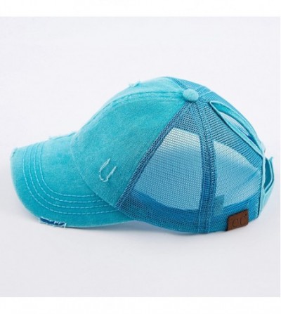 Baseball Caps Exclusives Hatsandscarf Distressed Adjustable - Turquoise - CE18OXW7IC4