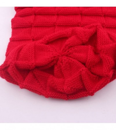 Skullies & Beanies Pleated Cuffed Wool Knit Hat- Sttech1 Women Winter Crochet Hat Wool Knit Beanie Warm Caps (Red) - Red - CS...