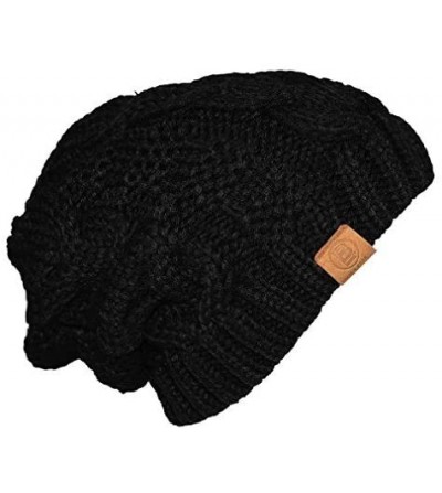 Skullies & Beanies Unisex Warm Chunky Soft Stretch Cable Knit Beanie Cap Hat - 2pk Black/Burgundy 102 - CB12O9Q485L