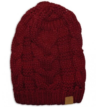 Skullies & Beanies Unisex Warm Chunky Soft Stretch Cable Knit Beanie Cap Hat - 2pk Black/Burgundy 102 - CB12O9Q485L