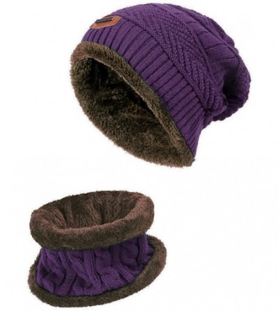 Skullies & Beanies Womens Slouchy Beanie Gloves Set Skull Cap Touch Screen Mittens Winter Hat - Hat+ Scarf (Purple) - CI188U4...