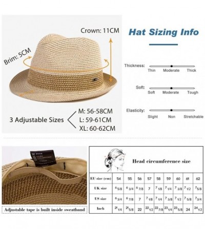 Fedoras Packable Straw Fedora Panama Sun Summer Beach Hat Cuban Trilby Men Women 55-61cm - 16010-beige - CY18DCRE3UO