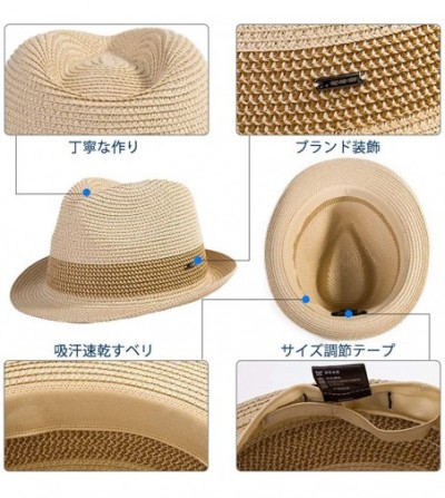 Fedoras Packable Straw Fedora Panama Sun Summer Beach Hat Cuban Trilby Men Women 55-61cm - 16010-beige - CY18DCRE3UO