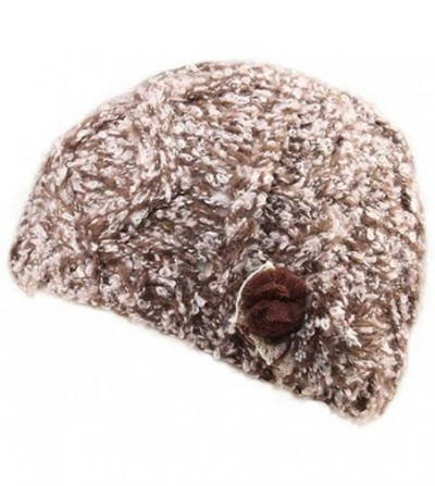 Skullies & Beanies Woman's Warm Soft Cable Lace Pom Furry Flower Crochet Fashion Knit Hat - Brown - CU188L3LMS9