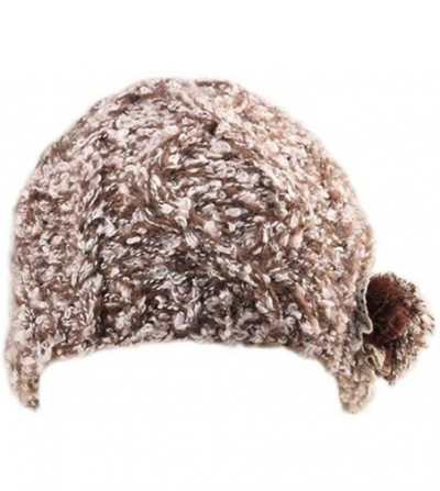 Skullies & Beanies Woman's Warm Soft Cable Lace Pom Furry Flower Crochet Fashion Knit Hat - Brown - CU188L3LMS9