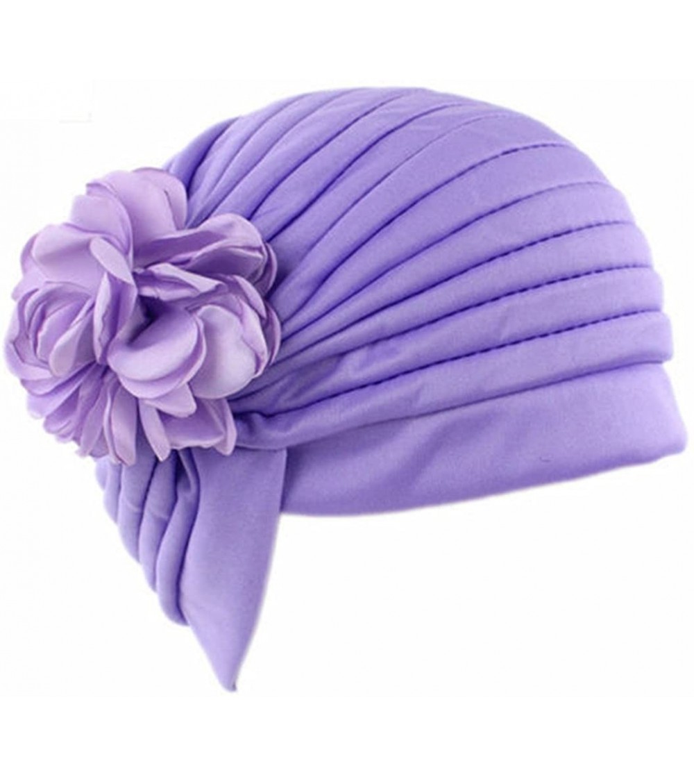 Skullies & Beanies Women Muslim Indian Chemo Hat Stretch Flower Turban Cap Hair Loss Scarf Headwear - Light Purple - CD187WDRKXO