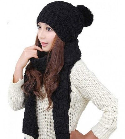Skullies & Beanies Women Girls Winter Warm Fashion Knitted Hat Beanie Scarf Set - Black - CG18ILOI3YG