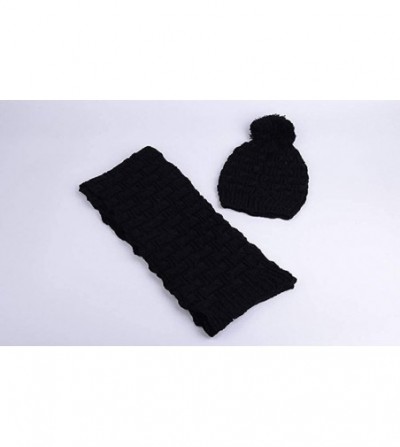 Skullies & Beanies Women Girls Winter Warm Fashion Knitted Hat Beanie Scarf Set - Black - CG18ILOI3YG