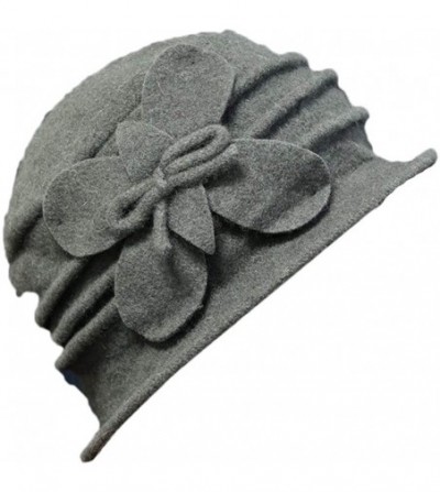 Berets Women 100% Wool Solid Color Round Top Cloche Beret Cap Flower Fedora Hat - 2 Green - CS186WXNS82