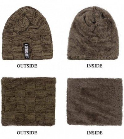 Skullies & Beanies Winter Knit Beanie Hat Scarf Set 2PCS Cap Neck Warmer Cold Weather Gift Set for Men - Khaki - CG18ZUR4YR9