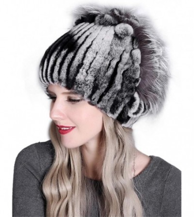 Skullies & Beanies Women Real Fur Warm Skullies Beanie- Rex Rabbit Fur Hat Winter Knit Hats with Fox Fur - Color 5 - CS18AGHNTD5