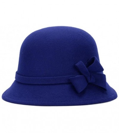 Fedoras Women Girls Fashion Autumn Winter Bowknot Bowler Hat Top Hat Felt Cap - Sapphire Blue - CL188AWLLDS