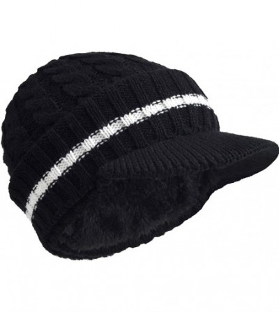 Newsboy Caps Retro Newsboy Knitted Hat with Visor Bill Winter Warm Hat for Men - Black - CR1852D0YNY