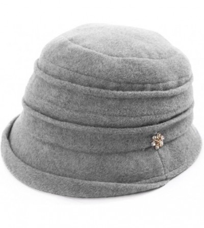 Bucket Hats Cloche Round Hat for Women 1920s Fedora Bucket Vintage Hat Flower Accent - 89108_grey - CN187COZWXR