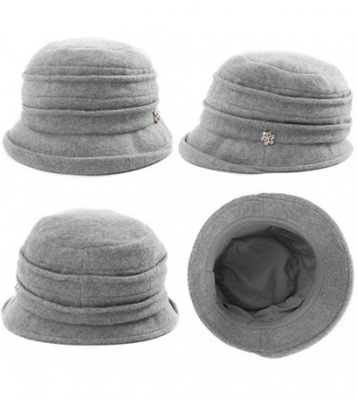 Bucket Hats Cloche Round Hat for Women 1920s Fedora Bucket Vintage Hat Flower Accent - 89108_grey - CN187COZWXR