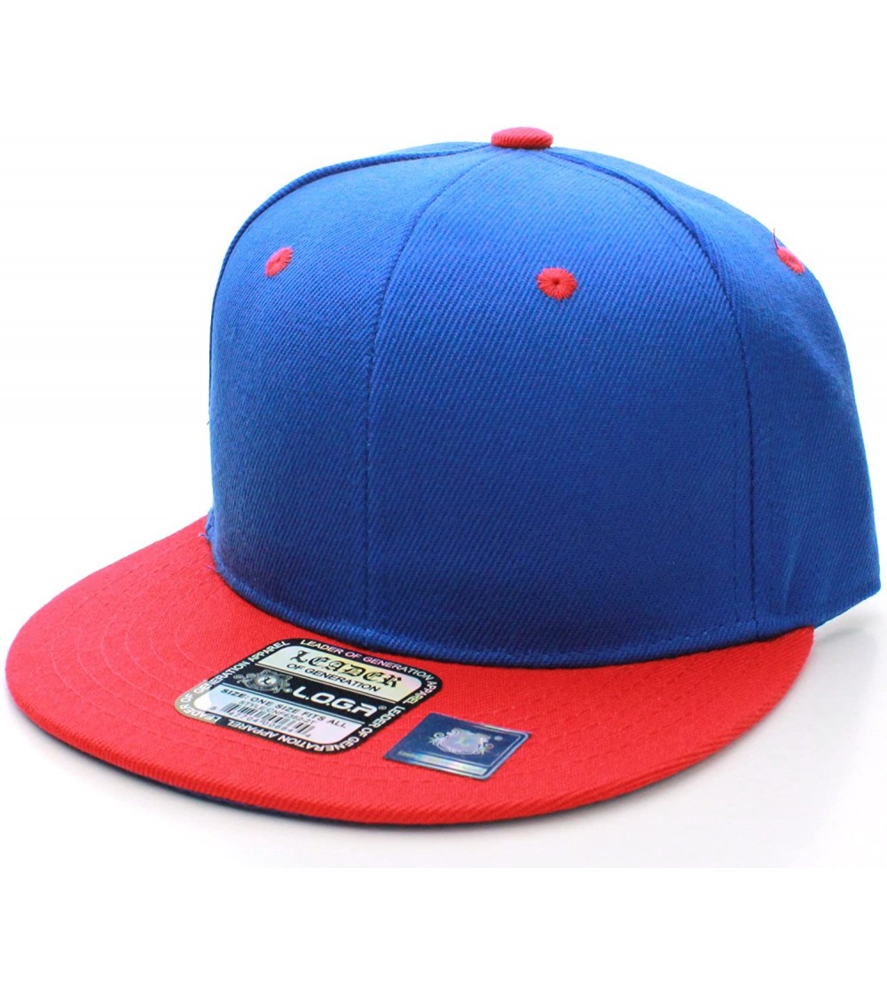 Baseball Caps Classic Flat Bill Visor Blank Snapback Hat Cap with Adjustable Snaps - Blue/Red - CT119R34SPV