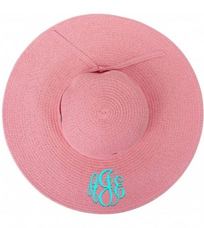Sun Hats Personalized Womens Wide Brim Floppy Sun Beach Pool Hat - Coral Pink - CX18ORONH0O