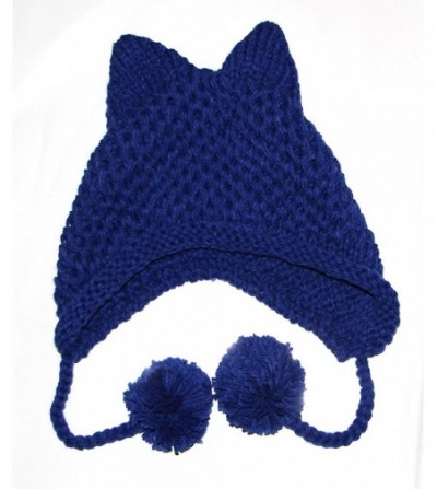 Skullies & Beanies Women's Hat Cat Ear Crochet Braided Knit Caps Warm Snowboarding Winter (One Size- Blue) - CN12O01VGP7