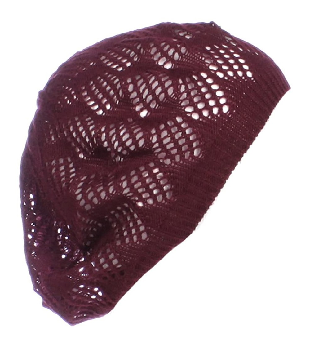 Berets Womens Knit Beanie Beret Hat Lightweight Fashion Accessory Crochet Cutouts - Burgundy - CS182DID0NA