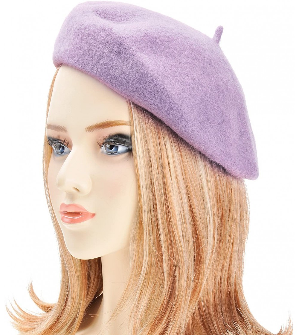 Berets Wool French Beret Hat Solid Color Beret Cap for Women Girls - Lavender - C218E2N9TDT