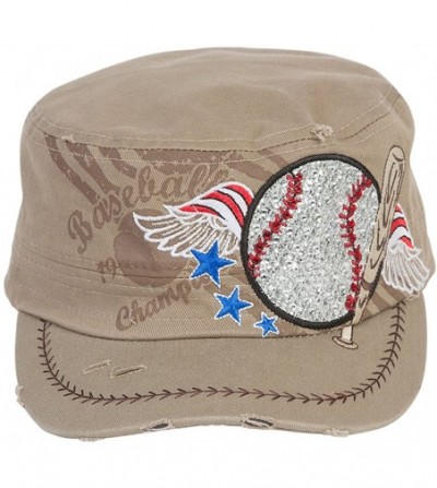 Newsboy Caps Distressed Cadet Cap (Various Styles) - Khaki - Baseball Wings - C717XWCEGKM