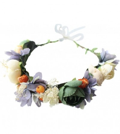 Headbands Boho Flower Headband Hair Wreath Floral Garland Crown Halo Headpiece with Ribbon Wedding Festival Party - M - CL18D...