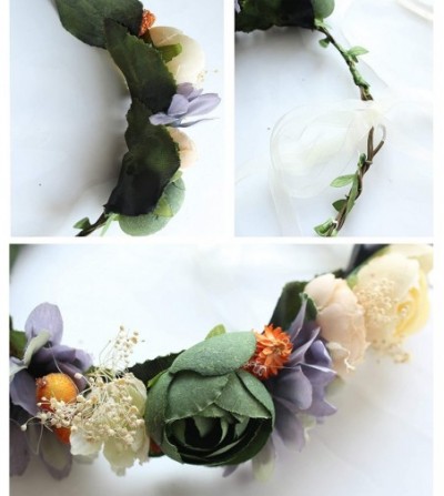 Headbands Boho Flower Headband Hair Wreath Floral Garland Crown Halo Headpiece with Ribbon Wedding Festival Party - M - CL18D...