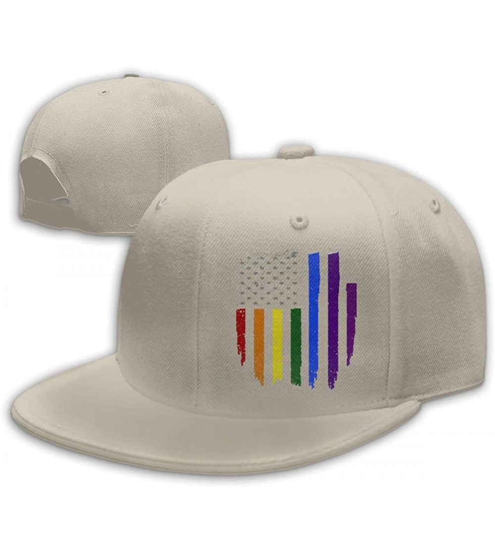 Baseball Caps Gay LGBT Pride Rainbow Flag Snapback Flat Baseball Cap Men Adjustable - Natural - CF196XN4WMK