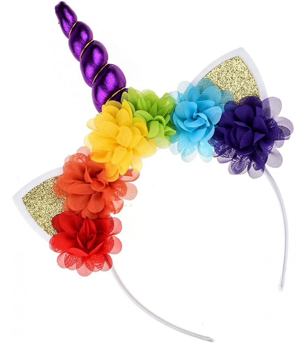 Headbands Unicorn Flower Crown Headband Animal Ear Headband - 5 Purple - CC1886Y2MRC