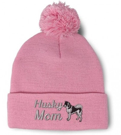 Skullies & Beanies Winter Pom Pom Beanie Men & Women Siberian Mom Husky Dog Pet Embroidery 1 Size - Soft Pink - CD18A0DXH2H