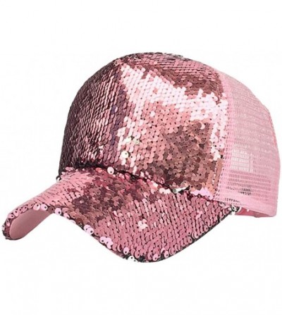 Baseball Caps Baseball Cap for Women- Sequins Outdoor Trucker Hat Ponytail Holder Visor Snapback - Pink - CH18D88DX08