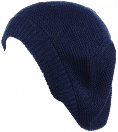 Berets Chic French Style Lightweight Soft Slouchy Knit Beret Beanie Hat in Solid - Navy - CA18LCDRMH2