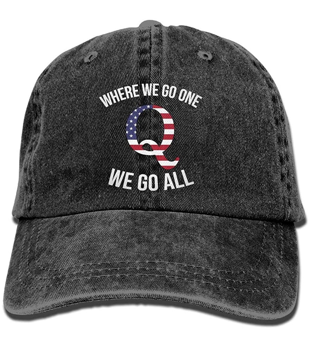 Baseball Caps Q Anon Where We Go One We Go All Vintage Washed Dyed Dad Hat Adjustable Baseball Hat - Black - CA18H6UMLKK