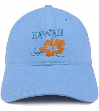 Baseball Caps Hawaii and Hibiscus Embroidered Brushed Cotton Dad Hat Ball Cap - Carolina Blue - CI180D09DRX