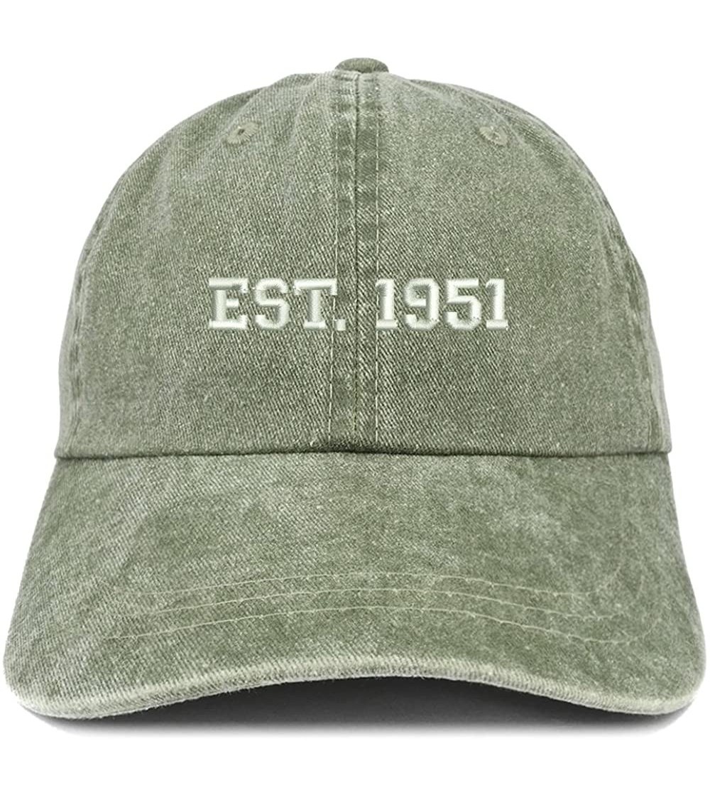 Baseball Caps EST 1951 Embroidered - 69th Birthday Gift Pigment Dyed Washed Cap - Olive - CF180QMDCSH