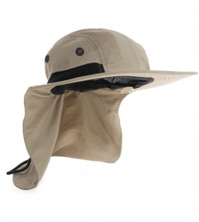 Sun Hats MG Nylon Juniper 4 Panel Safari Wide Brim Flap Cap Hat - Khaki - CL199SKLGQC