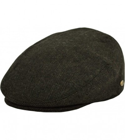 Newsboy Caps Classic Men's Flat Hat Wool Newsboy Herringbone Tweed Driving Cap - Iv1935-olive - CE18IDHSECZ