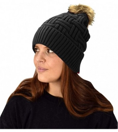 Skullies & Beanies Oversize Cute Beanie Hat Cap Warm Hand Knit Pom Pom Double Layer Thick Winter Ski Snowboard Hat - Black-10...