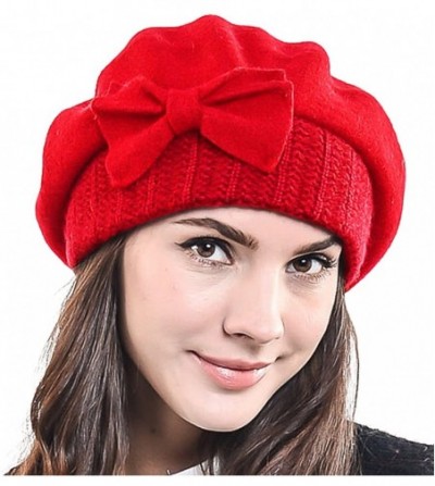 Berets Lady French Beret Wool Beret Chic Beanie Winter Hat Jf-br034 - Bow Red - CQ128FLGMAN