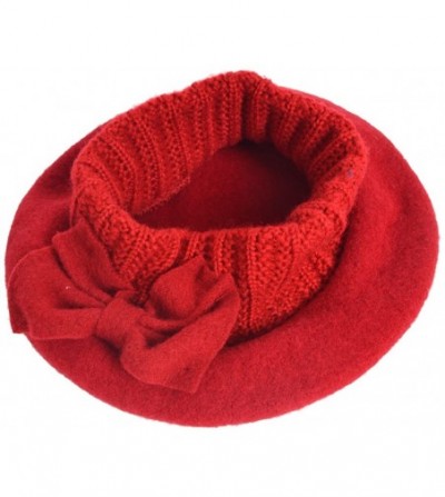 Berets Lady French Beret Wool Beret Chic Beanie Winter Hat Jf-br034 - Bow Red - CQ128FLGMAN