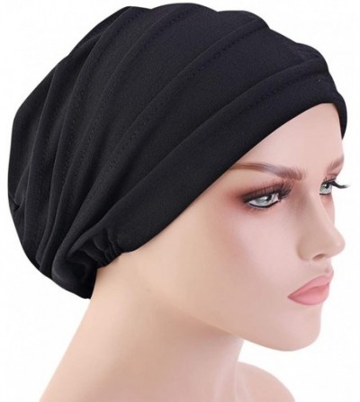 Skullies & Beanies Women Chemo Hat Beanie Flower Headscarf Turban Headwear for Cancer - 5c(2 Packs)69black+15beige - C918ULKDACS