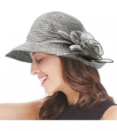 Sun Hats Women Organza Derby Church Wedding Fascinators Cloche Bucket Bowler Hat - Dark Gray - CR18S4SWTUW